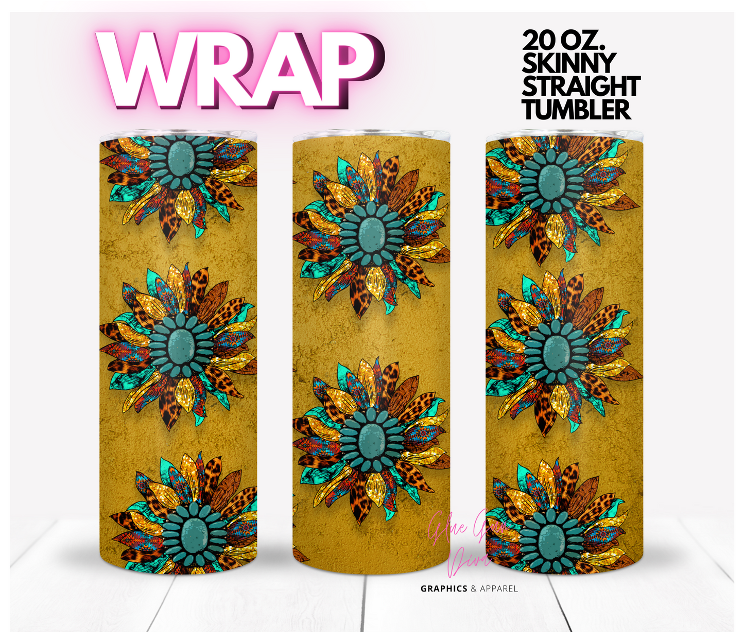 Western Sunflower Mustard Background- Digital tumbler wrap for 20 oz skinny straight tumbler