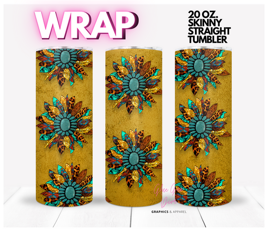 Western Sunflower Mustard Background- Digital tumbler wrap for 20 oz skinny straight tumbler