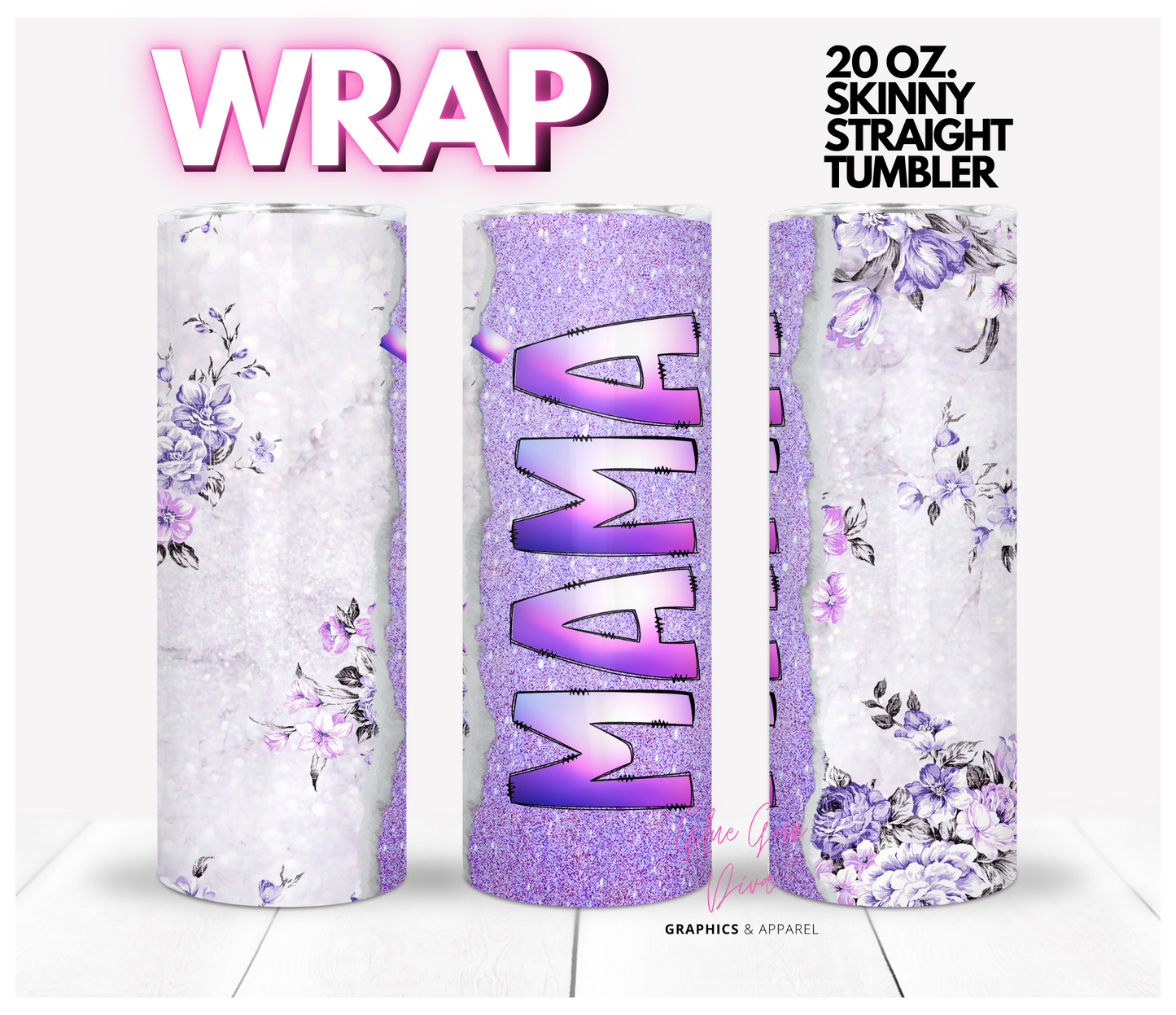 Spanish Accent Mama Gradient Purple Glitter -  Digital tumbler wrap for 20 oz skinny straight tumbler