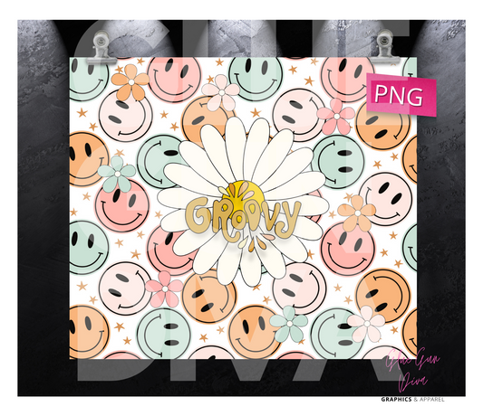 Groovy Daisy-  Digital tumbler wrap for 20 oz skinny straight tumbler