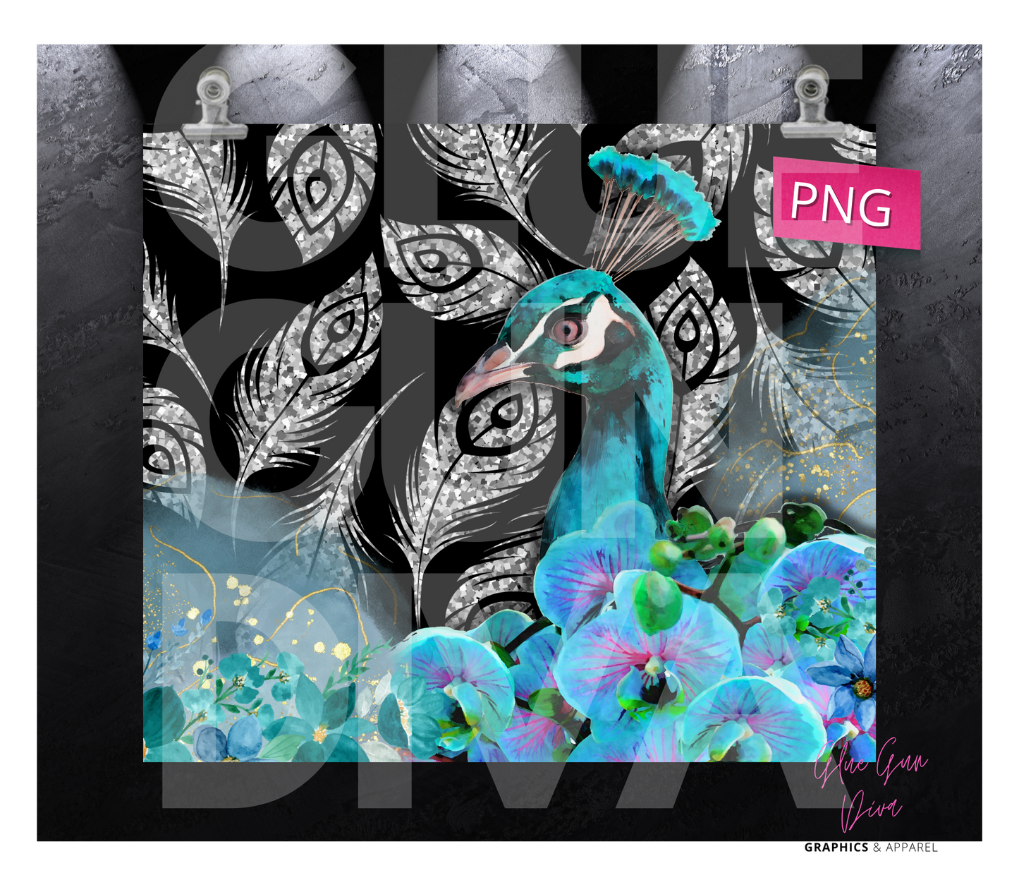 Peacock flowers- Digital tumbler wrap for 20 oz skinny straight tumbler