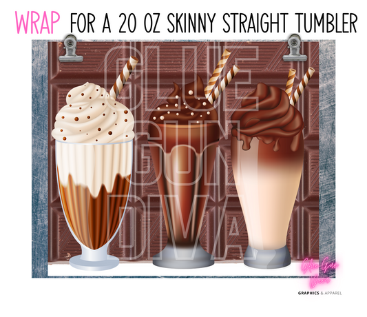 Chocolate Shake - Digital tumbler wrap for 20 oz skinny straight tumbler