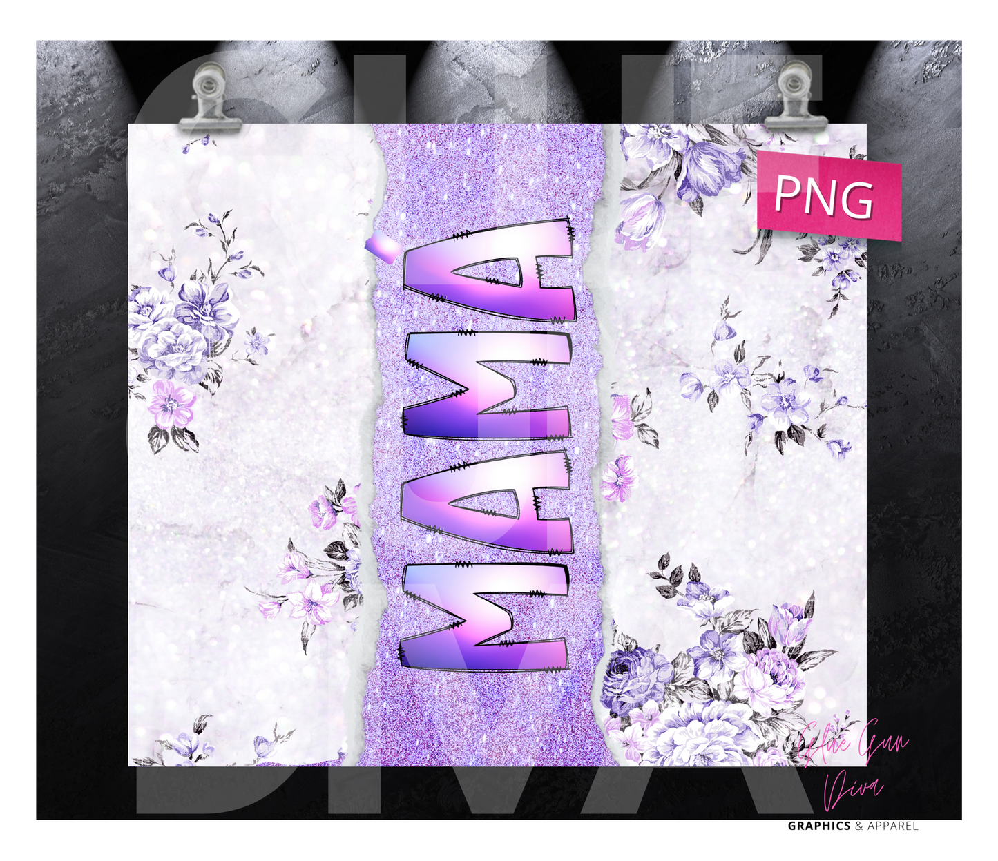 Spanish Accent Mama Gradient Purple Glitter -  Digital tumbler wrap for 20 oz skinny straight tumbler