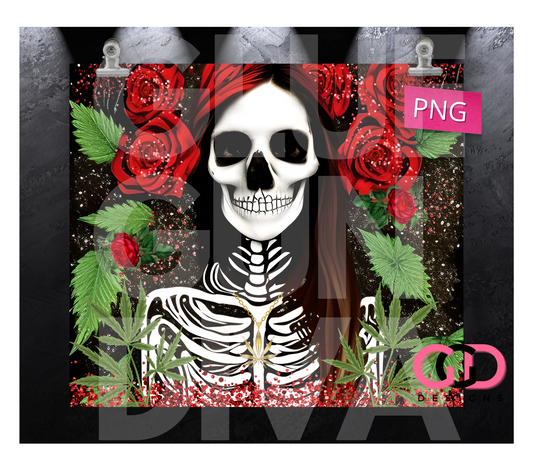 Cannabis Skull and Roses -Digital tumbler wrap for 20 oz skinny straight tumbler