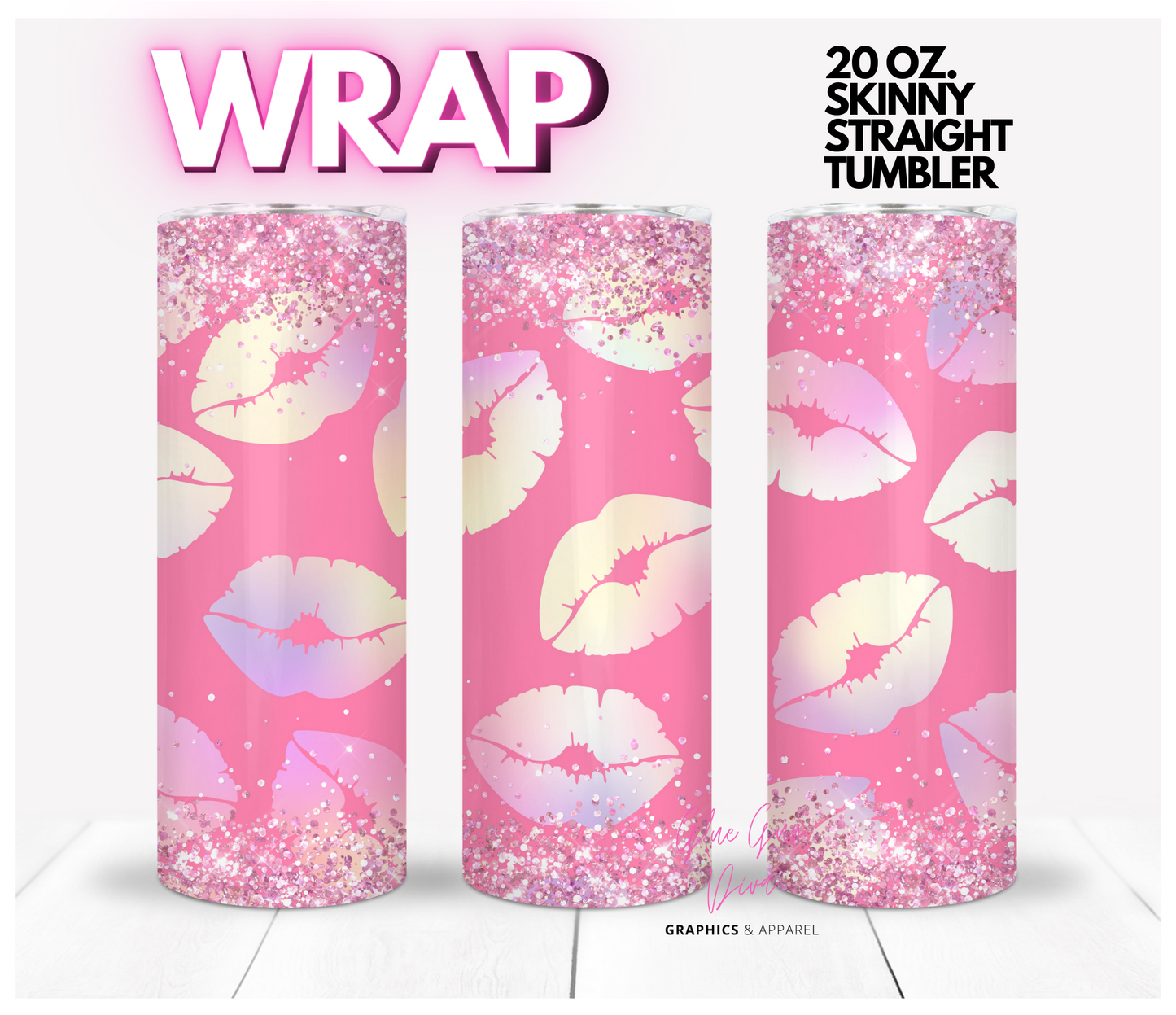 Many Kisses - Digital tumbler wrap for 20 oz skinny straight tumbler