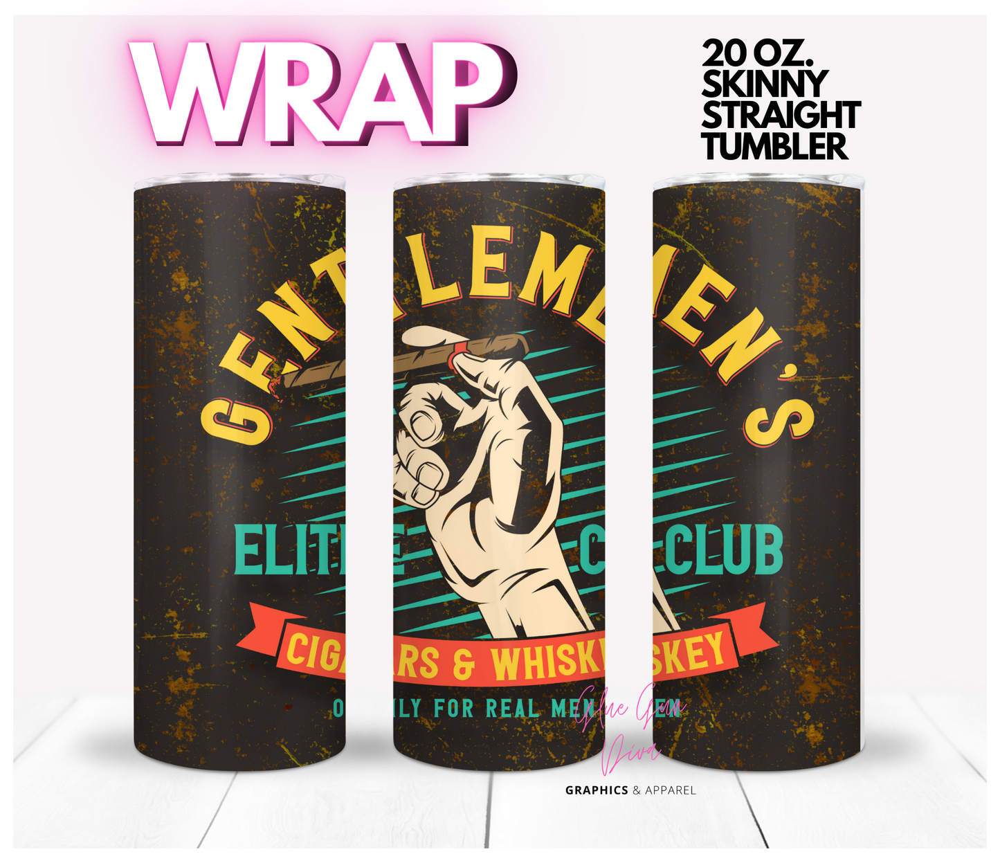 Cigars and Whiskey Club Skin tone 1 - Digital tumbler wrap for 20 oz skinny straight tumbler