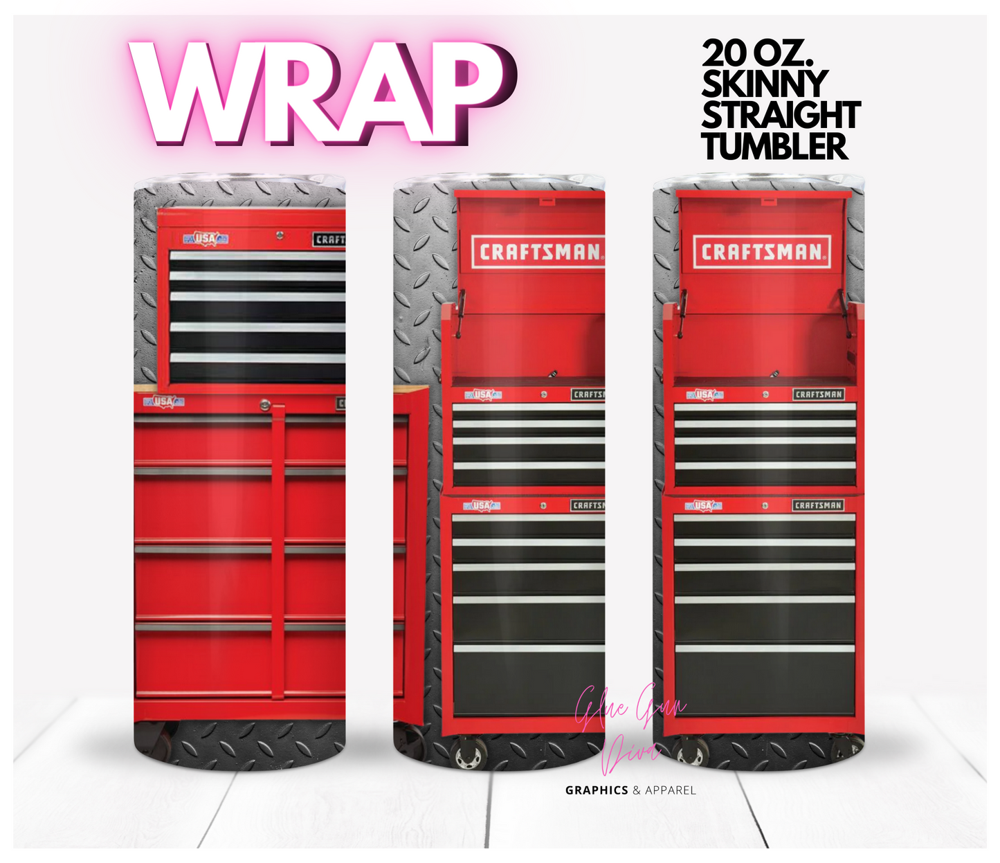 Red Tool Storage Units- Digital tumbler wrap for 20 oz skinny straight tumbler