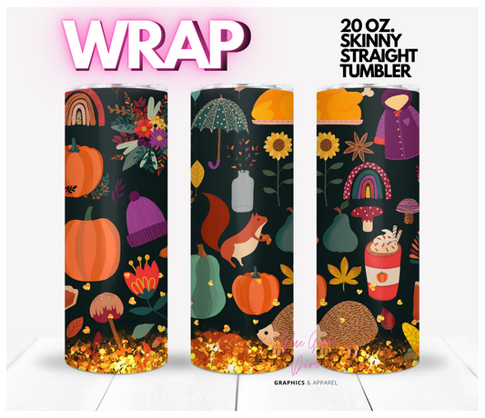 Fall Icons -Digital tumbler wrap for 20 oz skinny straight tumbler