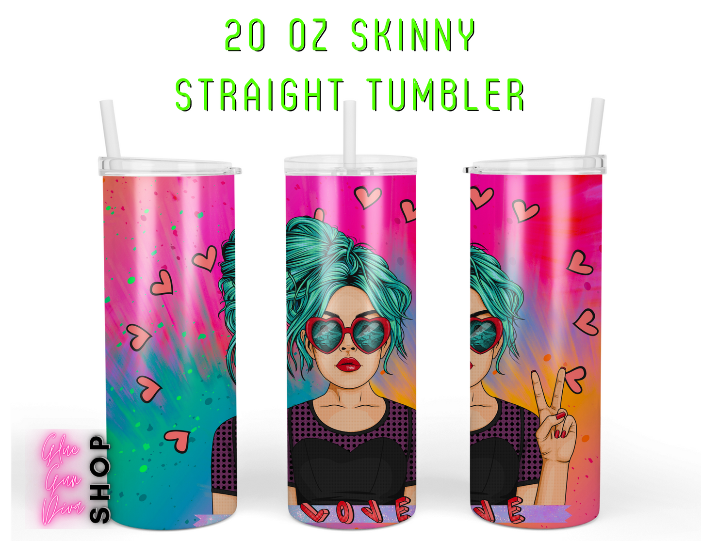 POP CULTURE Love girl blue hair peace, handmade Insulated Tumbler