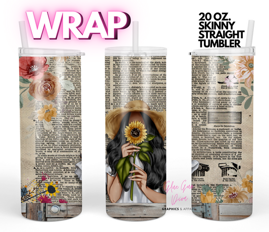 Sunflower Girl-   Digital tumbler wrap for 20 oz skinny straight tumbler