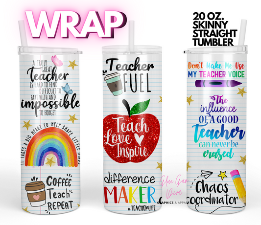 Teacher Appreciation - Digital tumbler wrap for 20 oz skinny straight tumbler