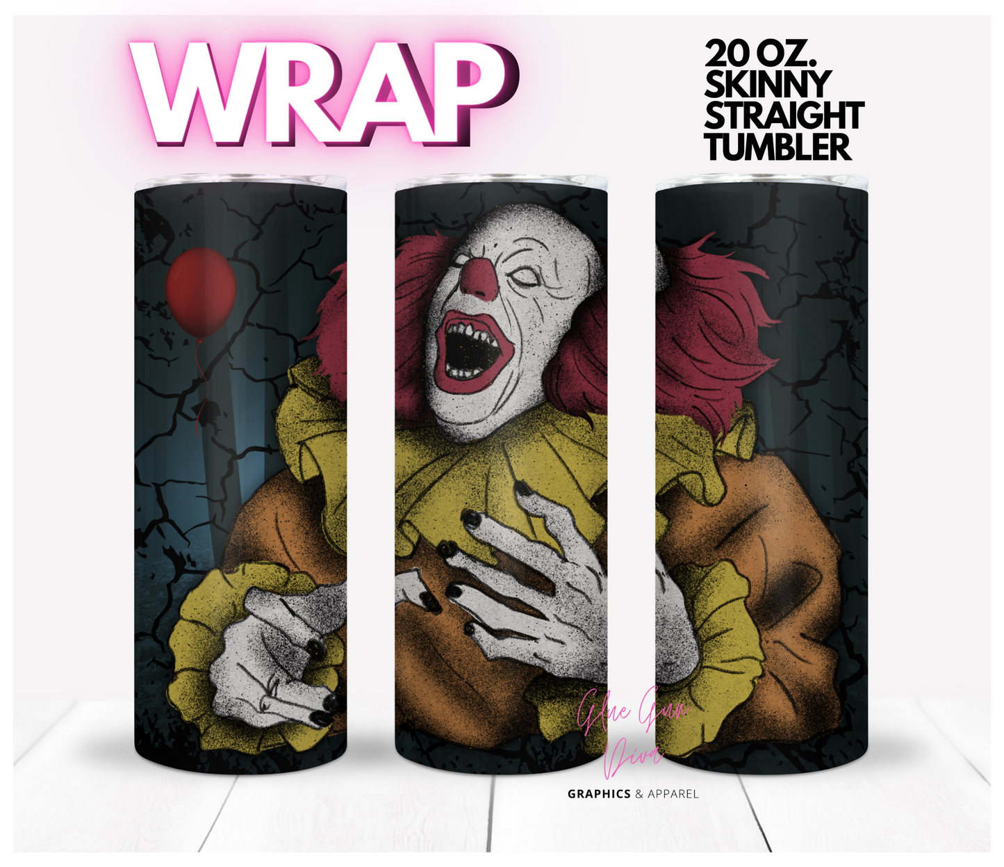 Laughing Clown - Digital tumbler wrap for 20 oz skinny straight tumbler