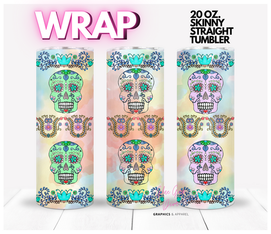 Colorful Sugar Skulls-  Digital tumbler wrap for 20 oz skinny straight tumbler