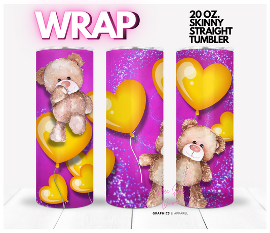 Teddy Bear Hearts- Digital tumbler wrap for 20 oz skinny straight tumbler