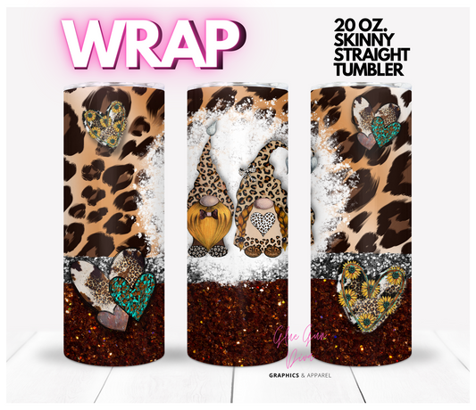 Animal Print Gnomes- Digital tumbler wrap for 20 oz skinny straight tumbler