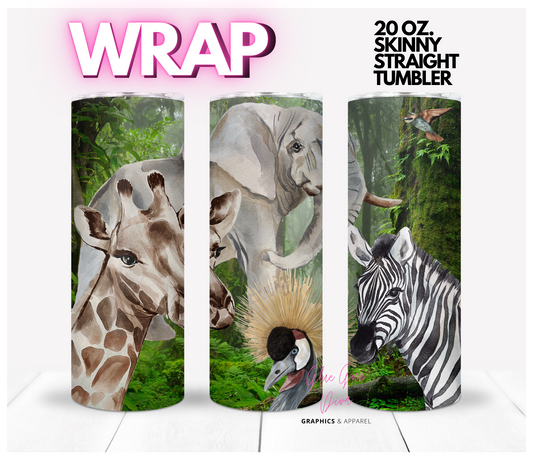 Jungle Animals Elephant- Digital tumbler wrap for 20 oz skinny straight tumbler