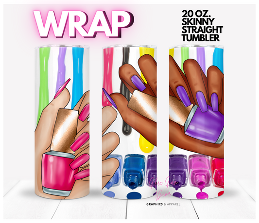 Hands Nail Polish Two skin tones- Digital tumbler wrap for 20 oz skinny straight tumbler