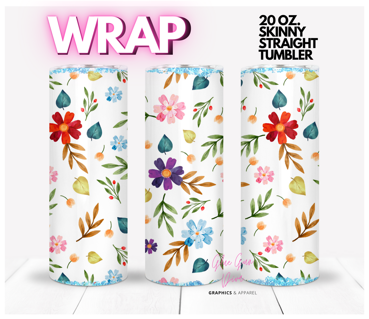 Red and Purple Flowers - Digital tumbler wrap for 20 oz skinny straight tumbler