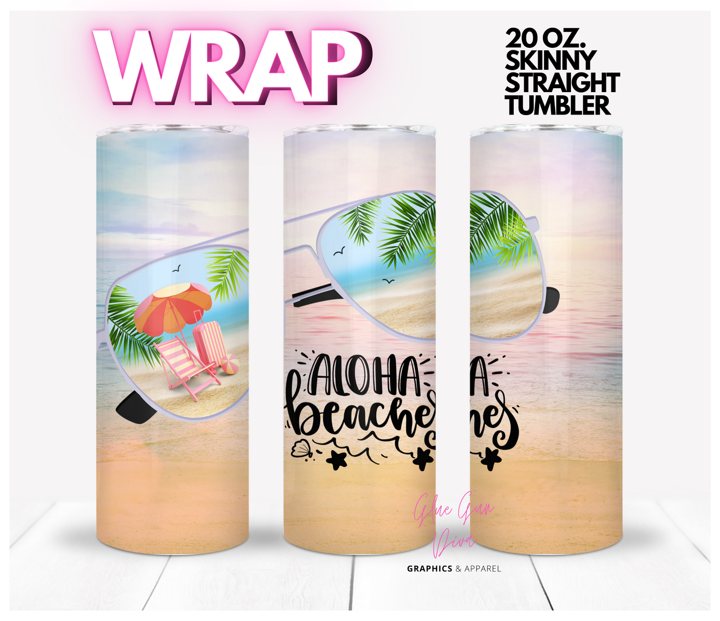 Aloha Beaches - Digital tumbler wrap for 20 oz skinny straight tumbler