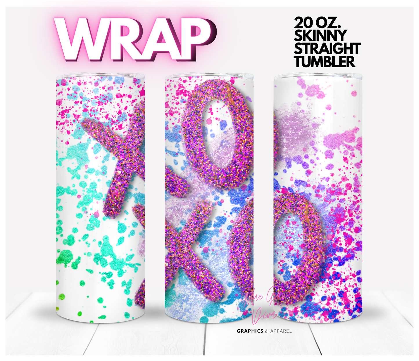 xoxo-  Digital tumbler wrap for 20 oz skinny straight tumbler