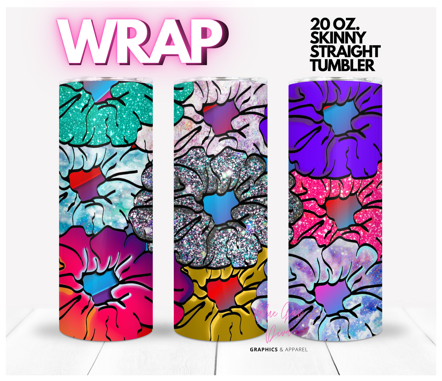 Scrunchies - Digital tumbler wrap for 20 oz skinny straight tumbler