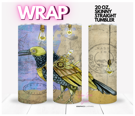 Steampunk Bird -Digital tumbler wrap for 20 oz skinny straight tumbler