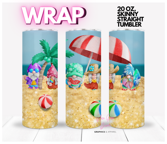 Gnomes at the beach- Digital tumbler wrap for 20 oz skinny straight tumbler