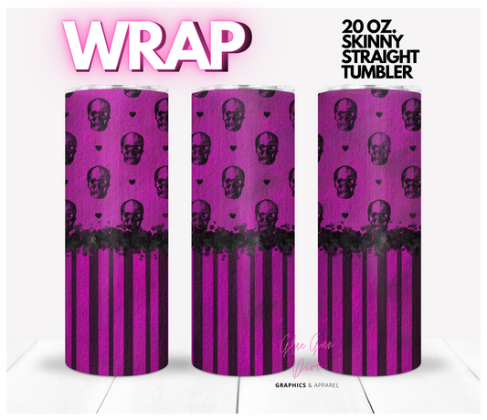 Skulls in Fuchsia -  Digital tumbler wrap for 20 oz skinny straight tumbler