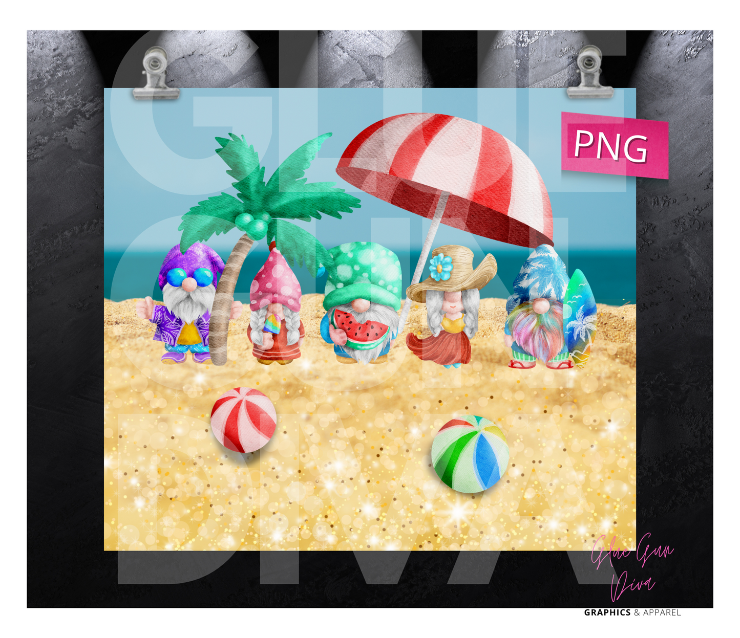 Gnomes at the beach- Digital tumbler wrap for 20 oz skinny straight tumbler