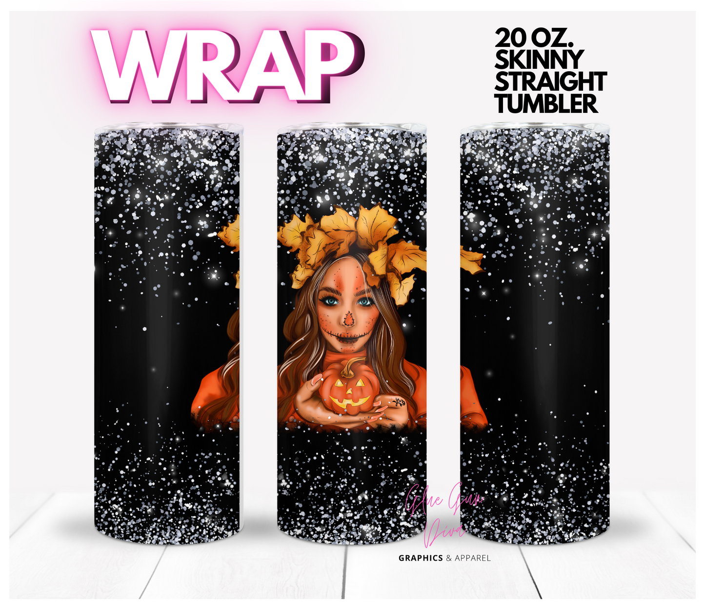 Pumpkin Girl Skin Tone 1 -  Digital tumbler wrap for 20 oz skinny straight tumbler