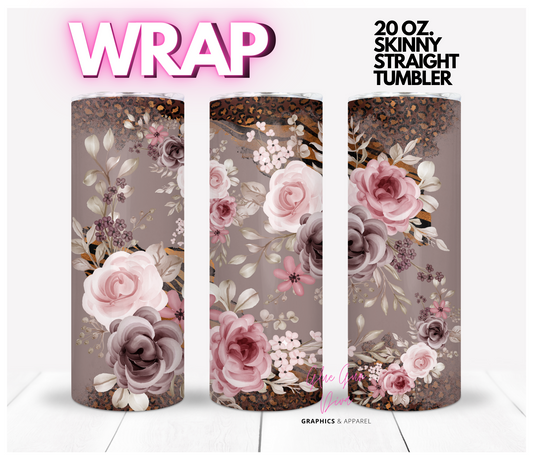 Bouquets and Animal Print- Digital tumbler wrap for 20 oz skinny straight tumbler