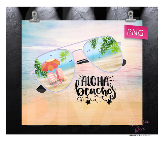 Aloha Beaches - Digital tumbler wrap for 20 oz skinny straight tumbler