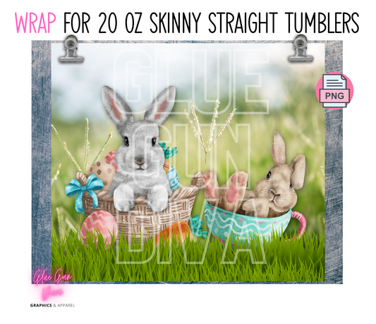 Easter Bunnies- Digital tumbler wrap for 20 oz skinny straight tumbler