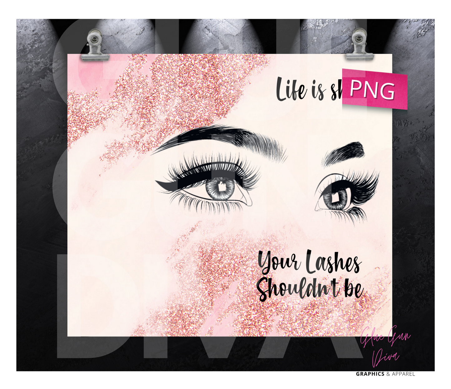 Long Lashes pink glitter- Digital tumbler wrap for 20 oz skinny straight tumbler