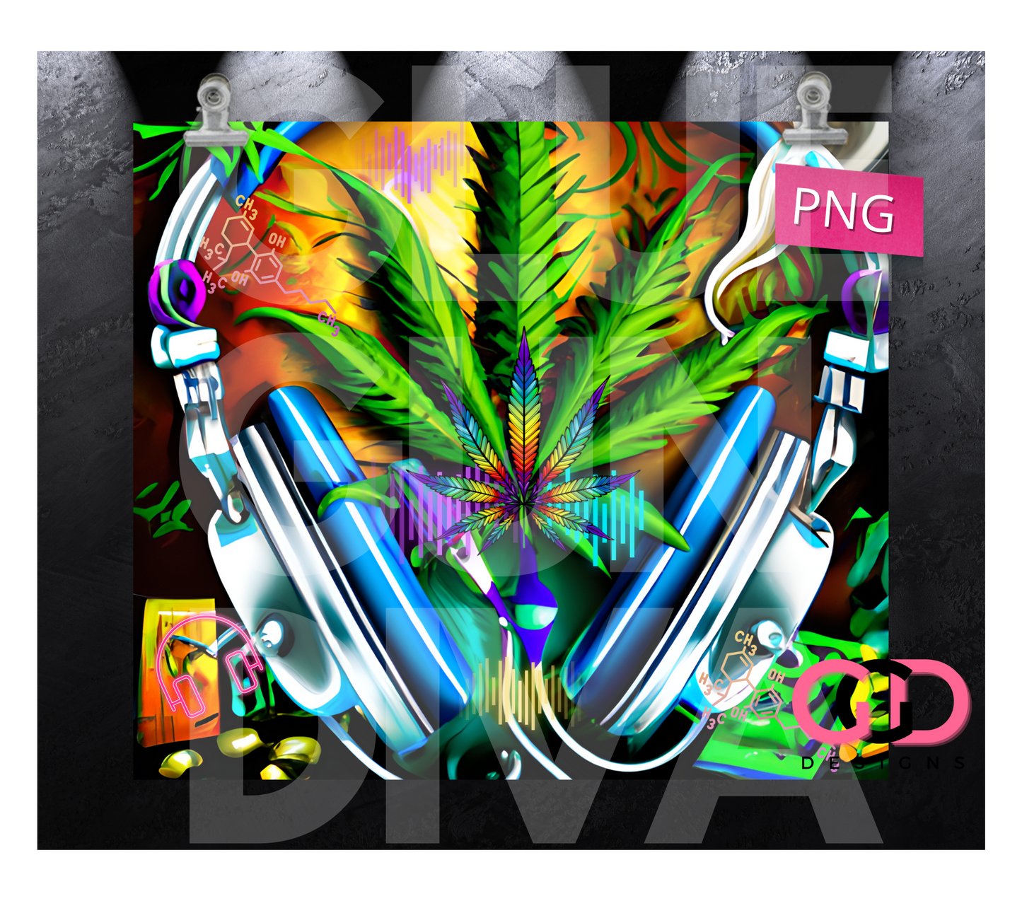 Music and Cannabis  -Digital tumbler wrap for 20 oz skinny straight tumbler