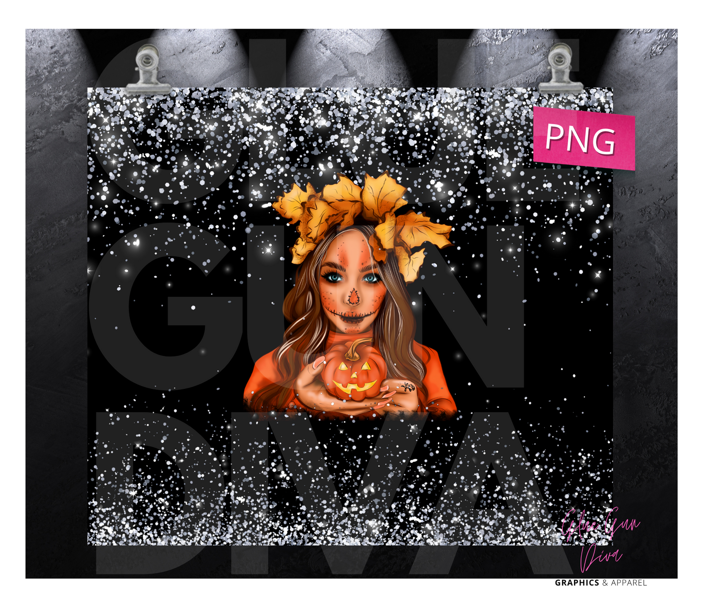 Pumpkin Girl Skin Tone 1 -  Digital tumbler wrap for 20 oz skinny straight tumbler