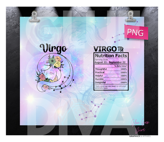 Virgo Zodiac Nutrition Facts - Digital tumbler wrap for 20 oz skinny straight tumbler