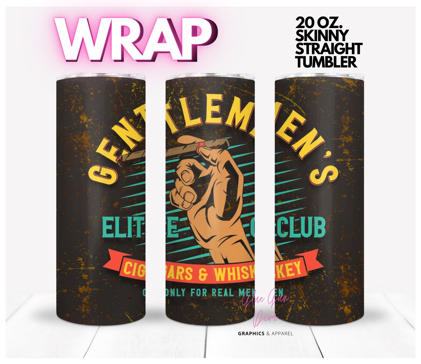 Cigars and Whiskey Club Skin tone 3 - Digital tumbler wrap for 20 oz skinny straight tumbler