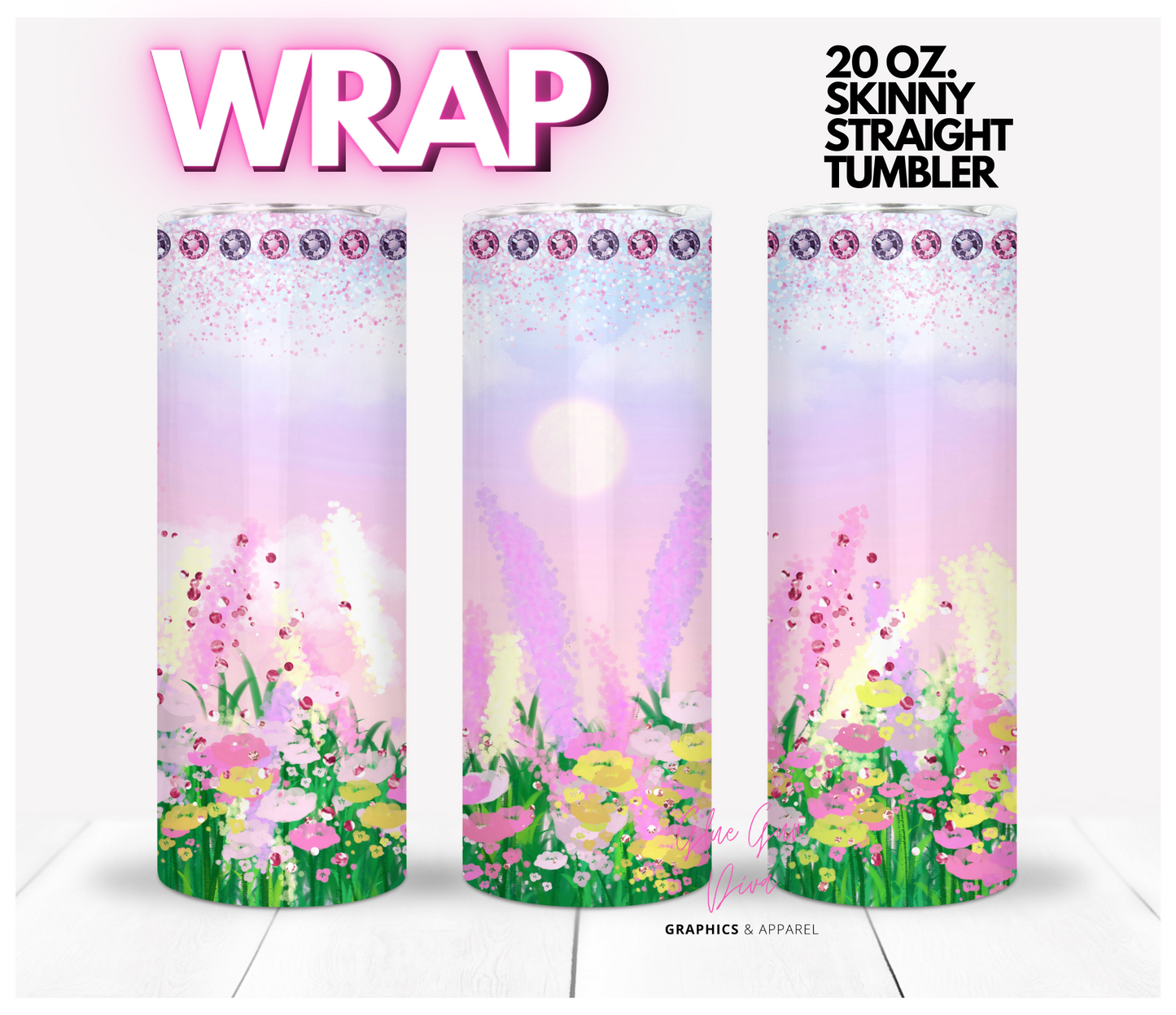 Field of Flowers- Digital tumbler wrap for 20 oz skinny straight tumbler