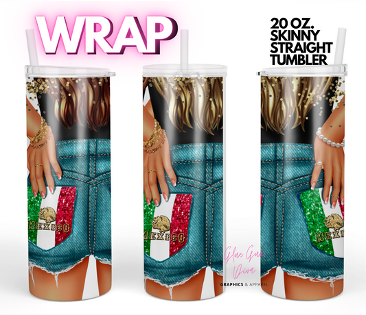 Mexican Flag shorts-   Digital tumbler wrap for 20 oz skinny straight tumbler