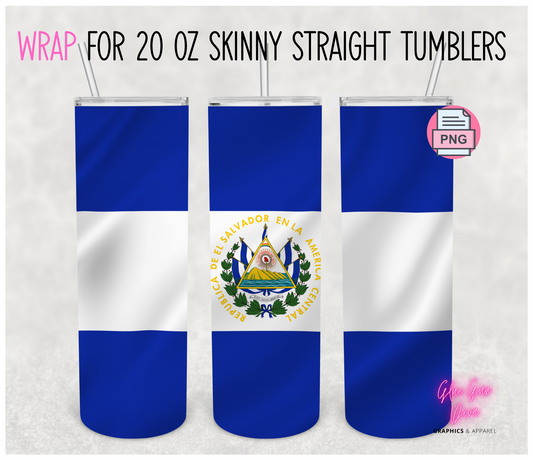 El Salvador Flag-   Digital tumbler wrap for 20 oz skinny straight tumbler