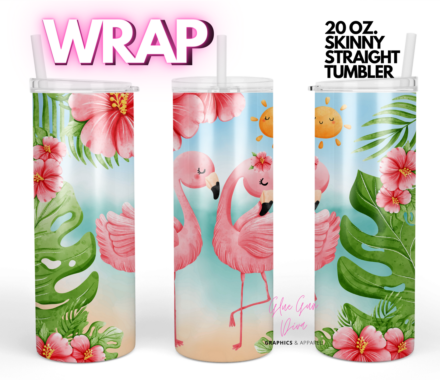 Flamingo Couple- Digital tumbler wrap for 20 oz skinny straight tumbler