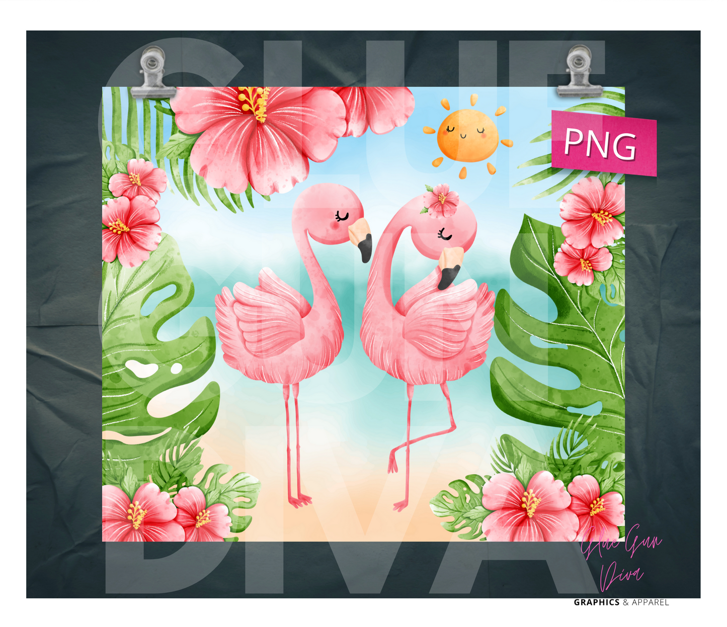 Flamingo Couple- Digital tumbler wrap for 20 oz skinny straight tumbler