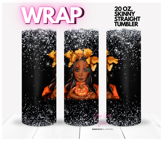 Pumpkin Girl Skin Tone 2 -  Digital tumbler wrap for 20 oz skinny straight tumbler