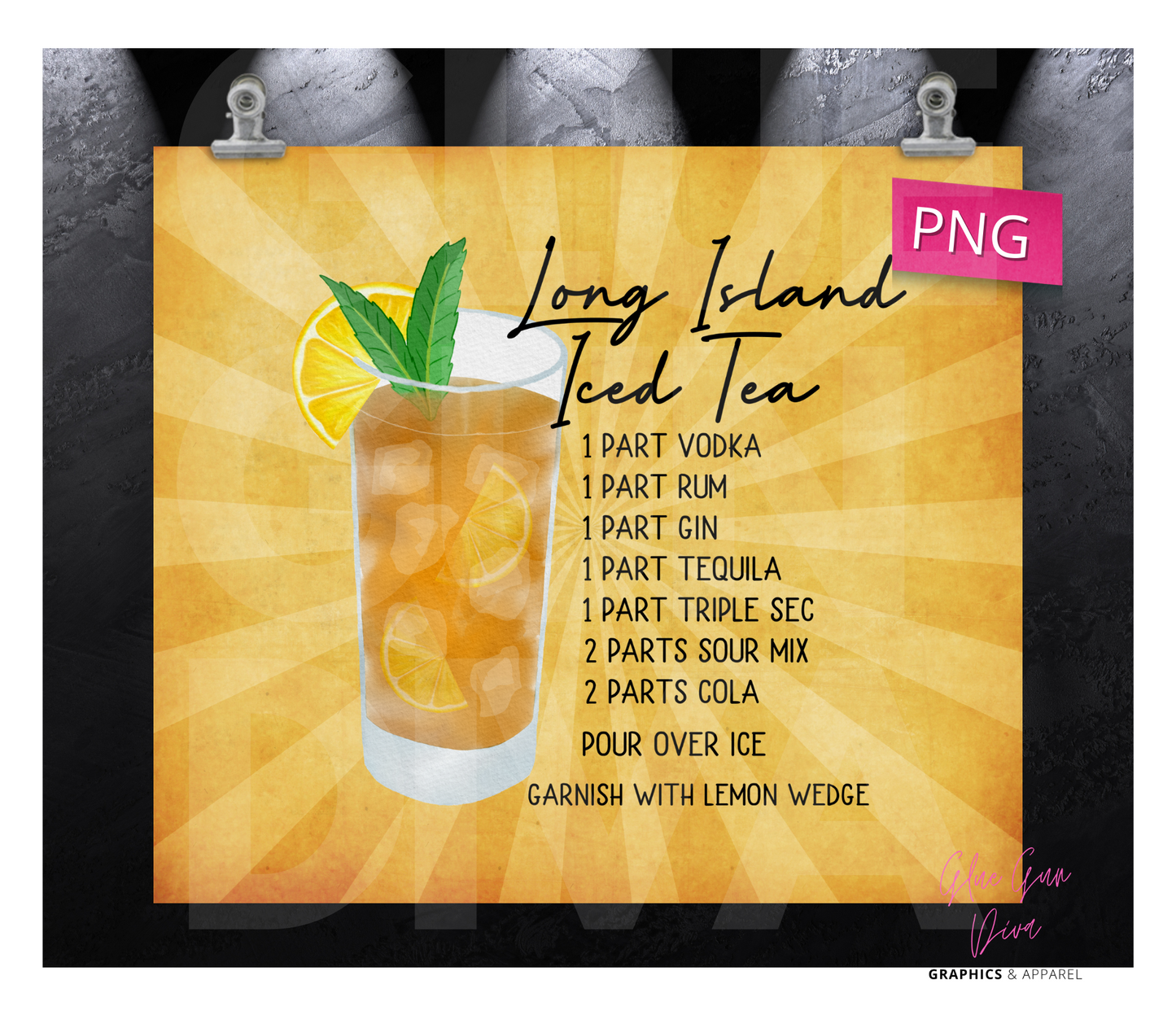 Long Island Iced Tea - Digital tumbler wrap for 20 oz skinny straight tumbler