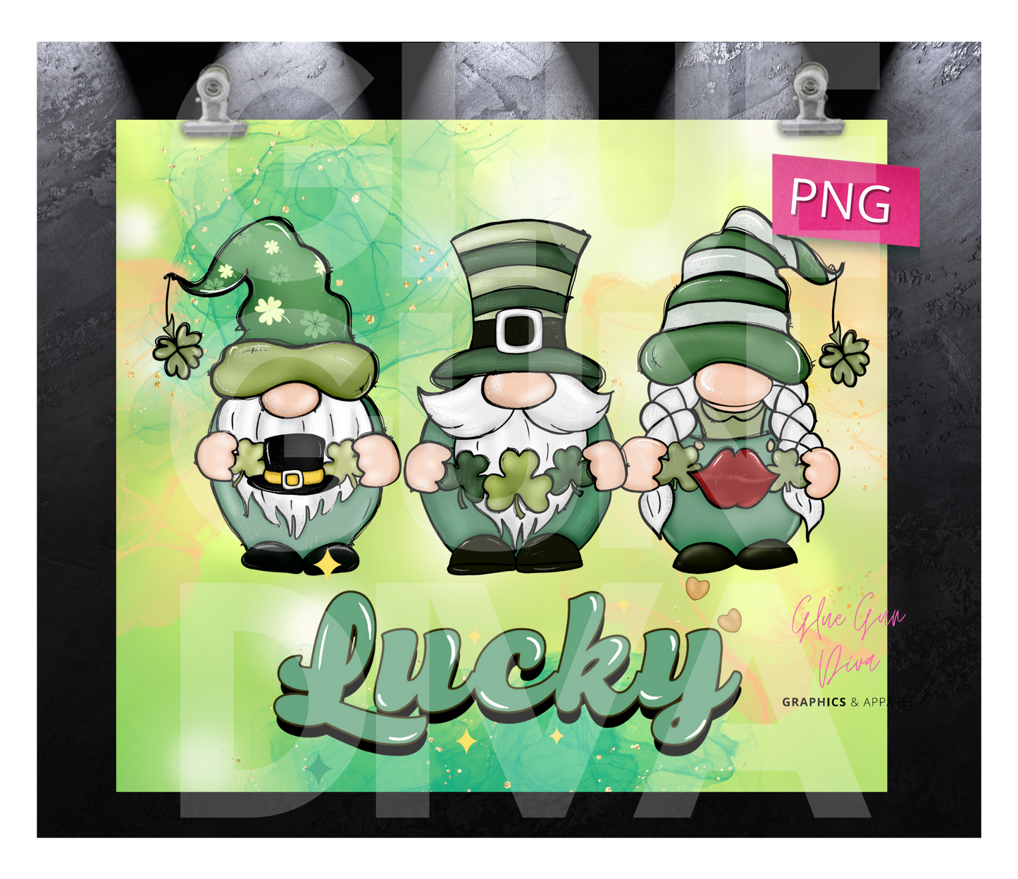 Lucky Gnomes - Digital tumbler wrap for 20 oz skinny straight tumbler