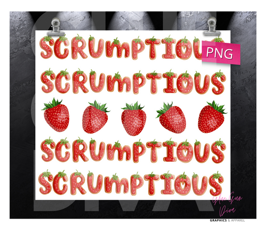 Scrumptious Strawberries - Digital tumbler wrap for 20 oz skinny straight tumbler