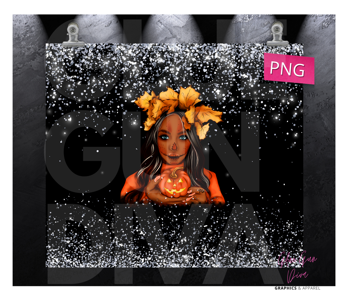 Pumpkin Girl Skin Tone 2 -  Digital tumbler wrap for 20 oz skinny straight tumbler