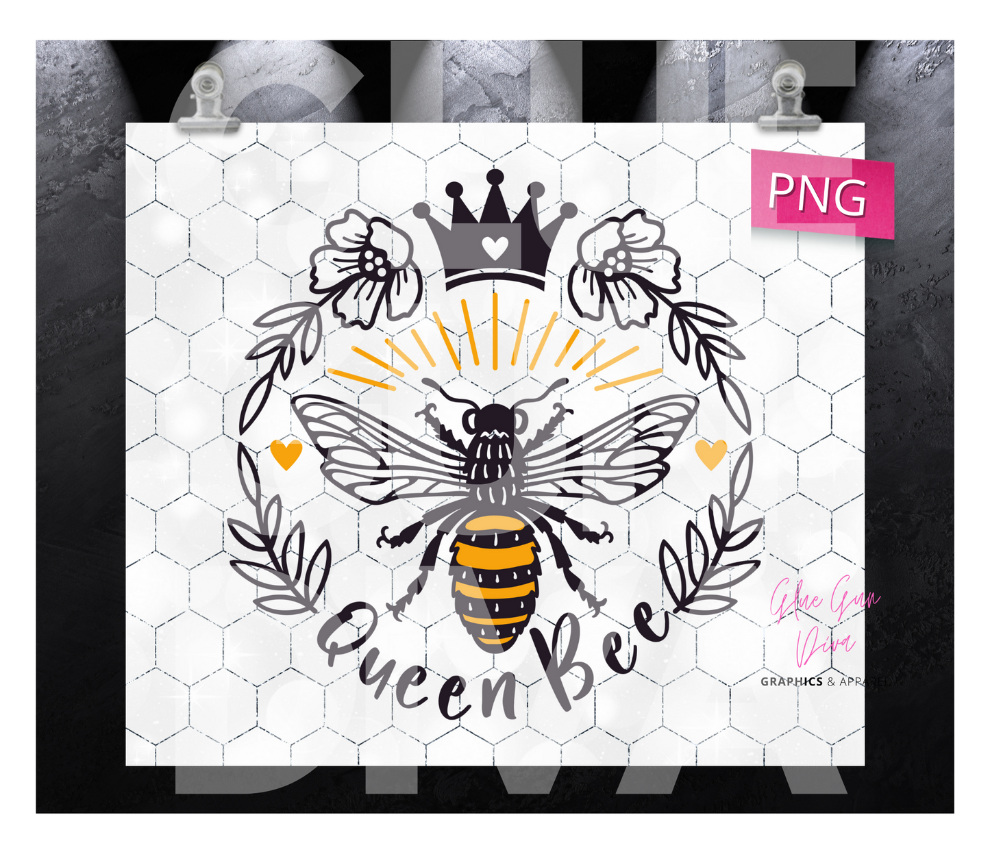 Queen Bee - Digital tumbler wrap for 20 oz skinny straight tumbler