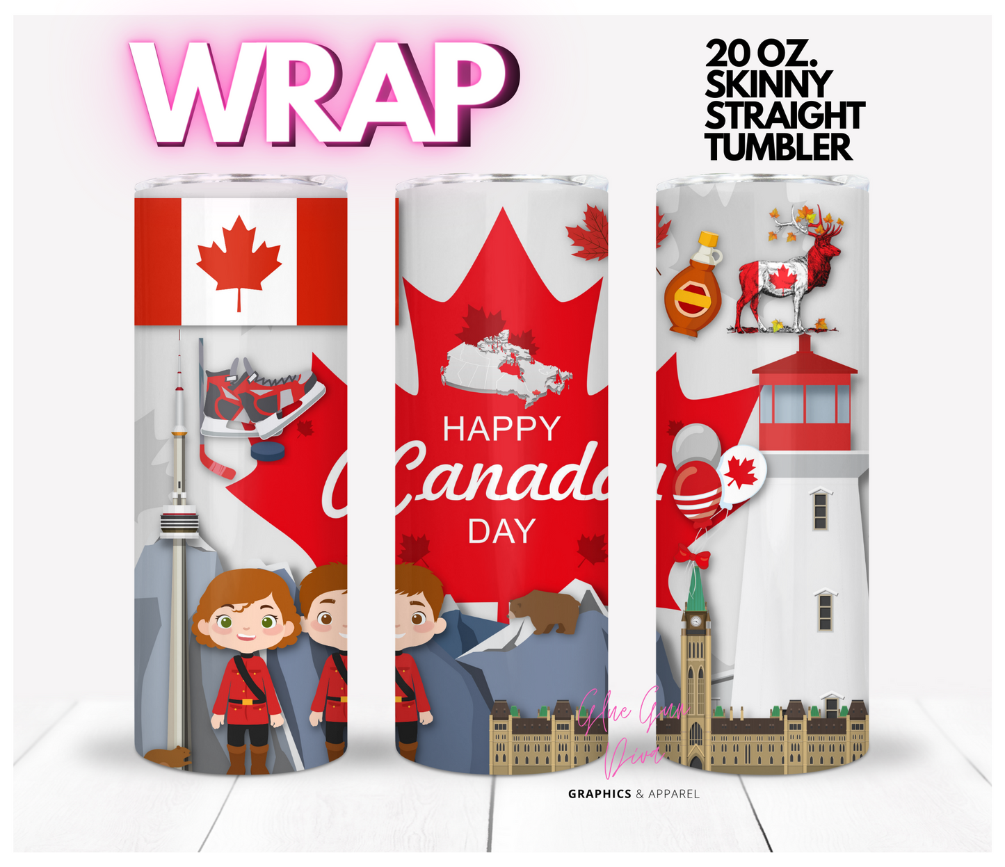 Happy Canada Day -   Digital tumbler wrap for 20 oz skinny straight tumbler